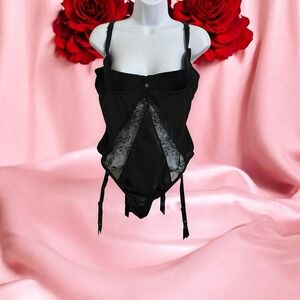 NWT Lovehoney Lace Halterneck Basque Size 3XL-4XL Underwired-Thong Black Garter